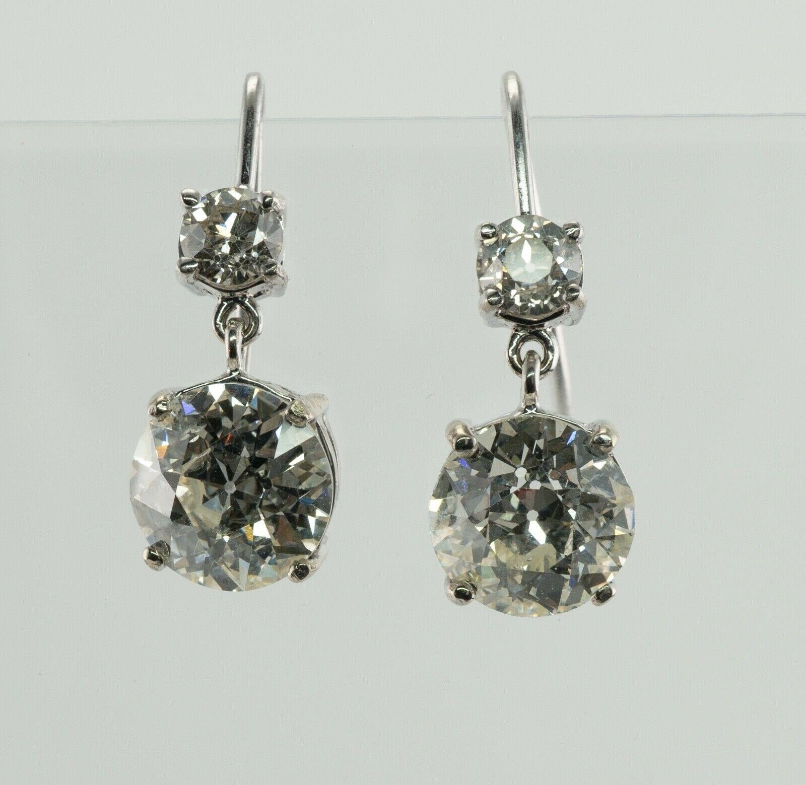 Boucles d'oreilles en diamant taille européenne ancienne or blanc 18K 4.37 TDW en vente 7