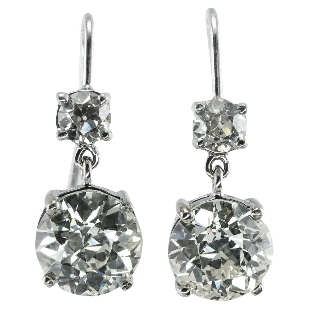 Boucles d'oreilles en diamant taille européenne ancienne or blanc 18K 4.37 TDW en vente 8