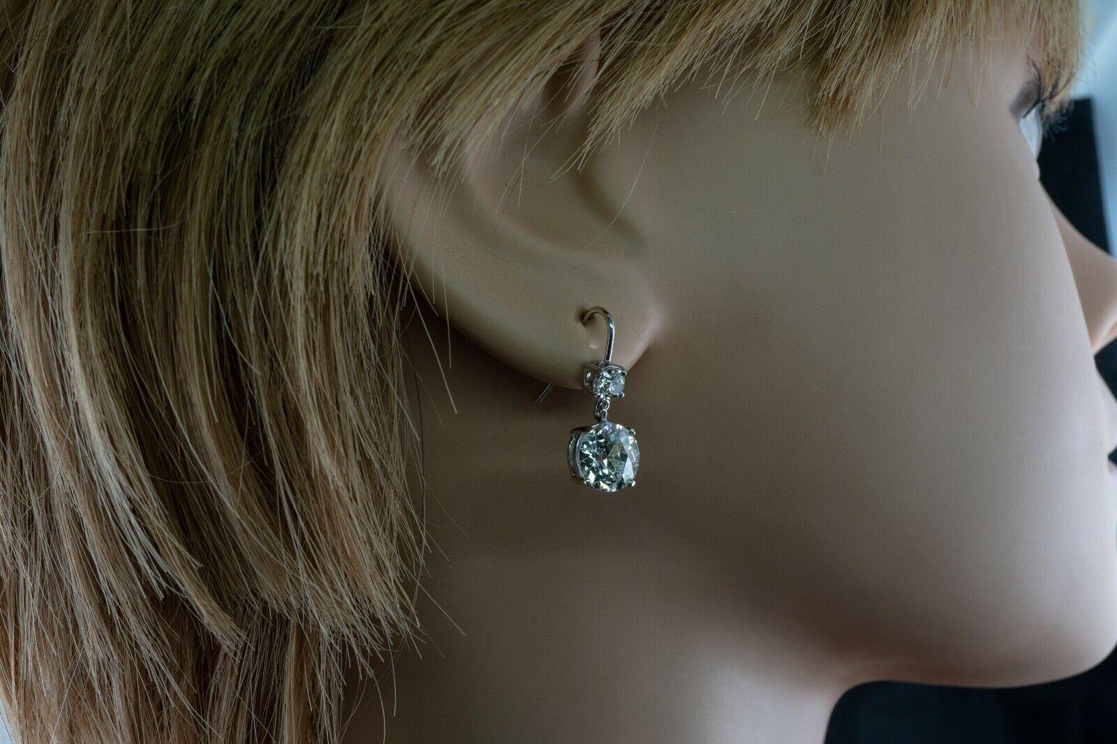 Boucles d'oreilles en diamant taille européenne ancienne or blanc 18K 4.37 TDW en vente 9