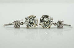 Old European Cut Diamond Earrings 18K White Gold 4.37 TDW