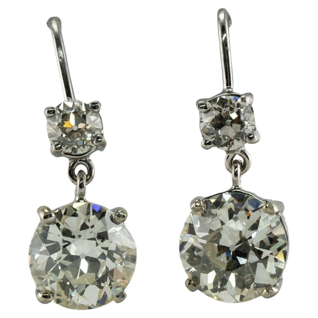 Taille vieille Europe Boucles d'oreilles en diamant taille européenne ancienne or blanc 18K 4.37 TDW en vente