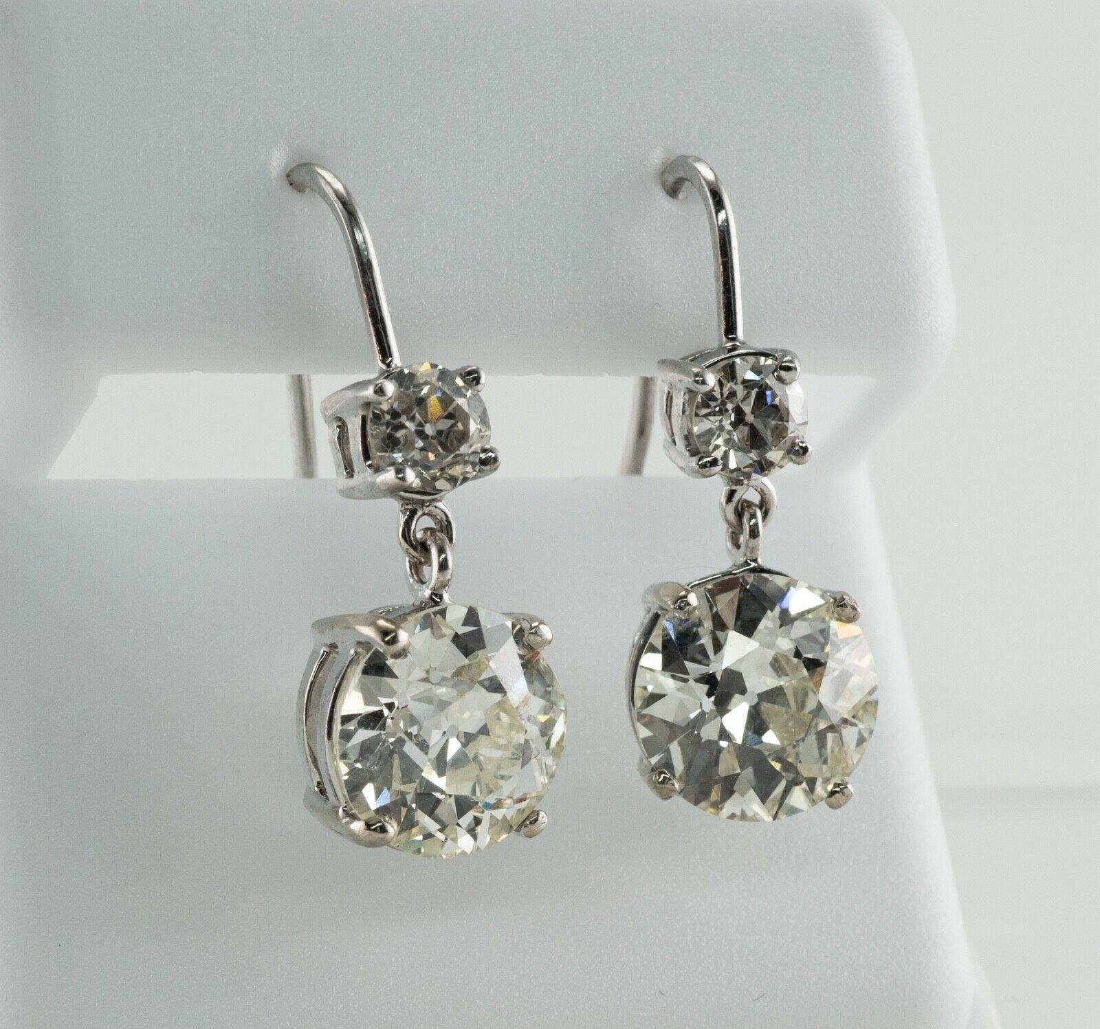 Boucles d'oreilles en diamant taille européenne ancienne or blanc 18K 4.37 TDW Pour femmes en vente