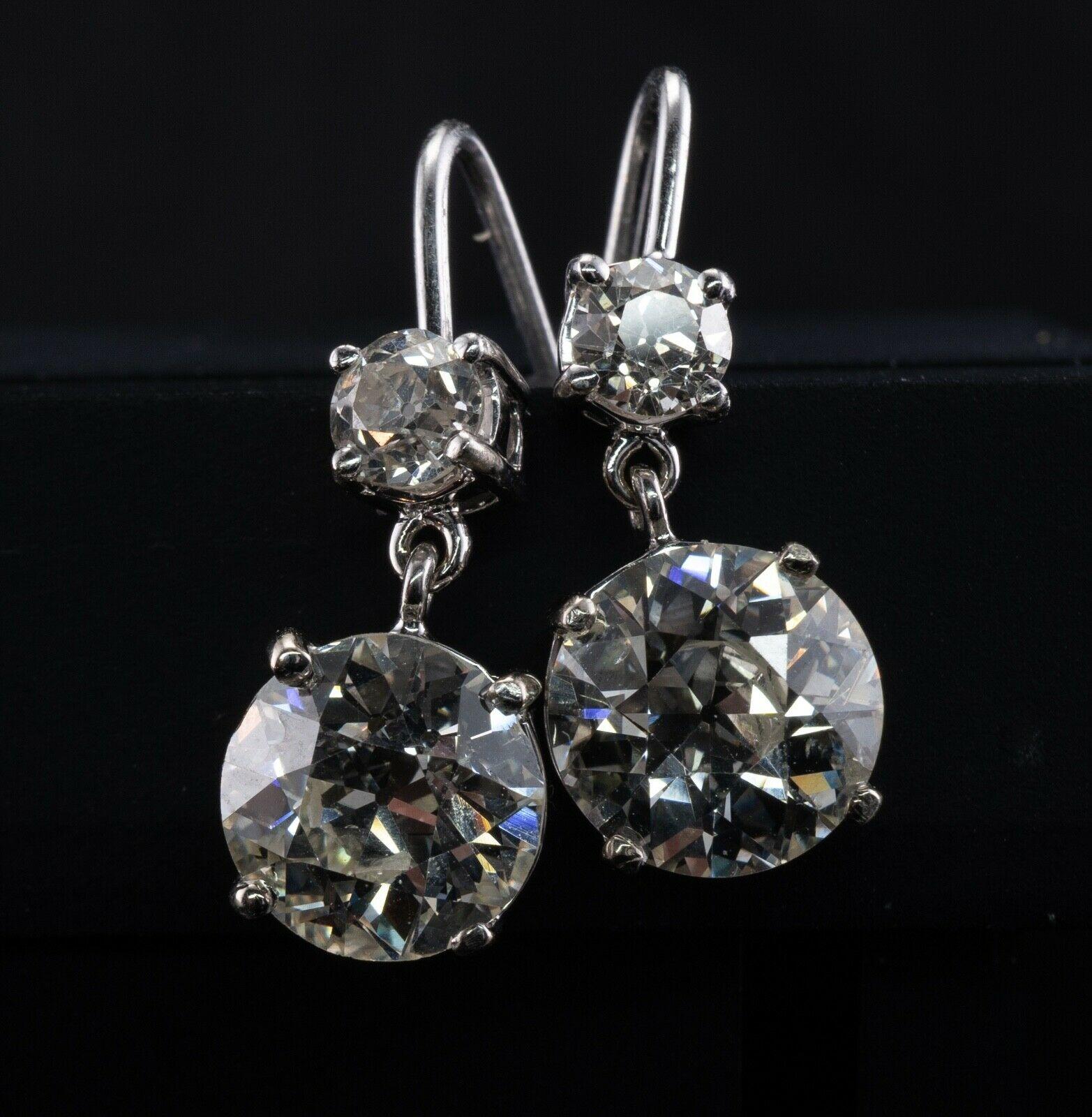 Boucles d'oreilles en diamant taille européenne ancienne or blanc 18K 4.37 TDW en vente 3