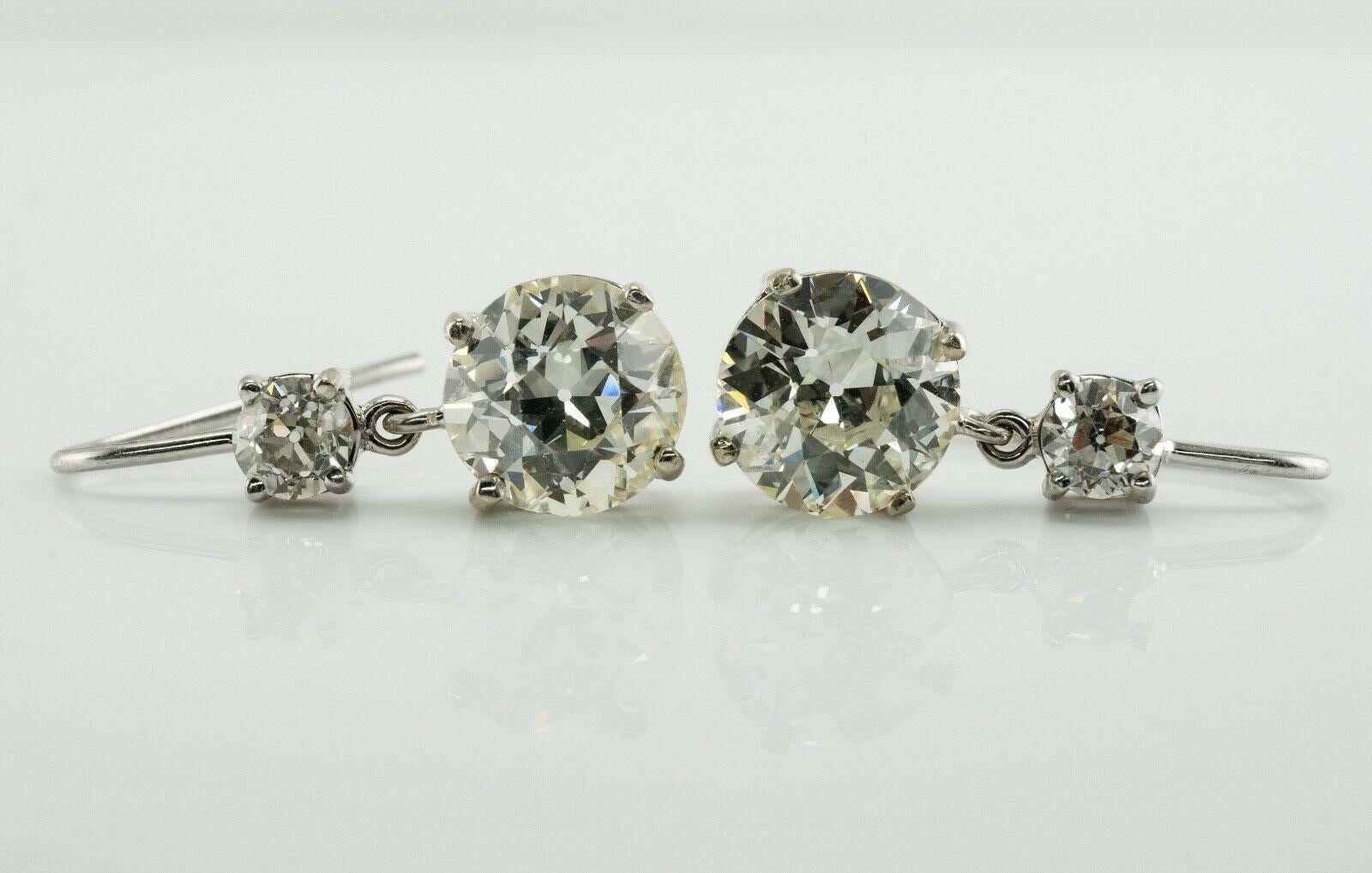 Boucles d'oreilles en diamant taille européenne ancienne or blanc 18K 4.37 TDW en vente 4