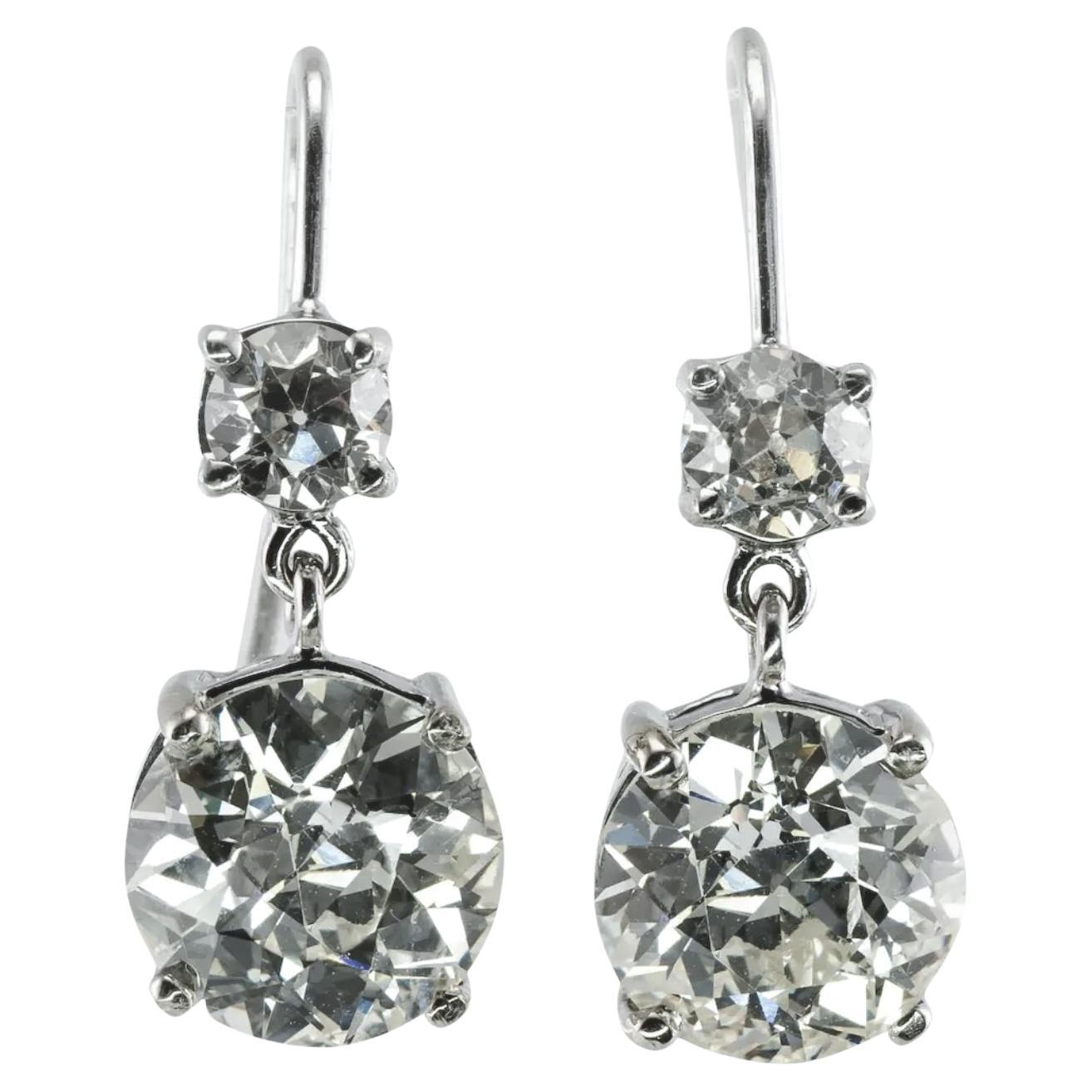 Old European Cut Diamond Earrings 18K White Gold 4.37 TDW For Sale 9