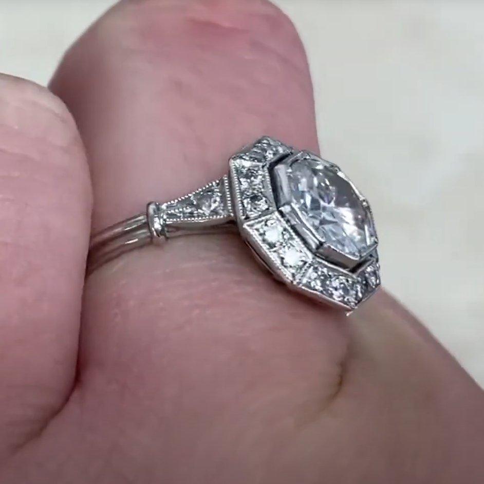 Old European Cut Diamond Engagement Cluster Ring (Approx. 1.00-Carat), Platinum In Excellent Condition For Sale In New York, NY