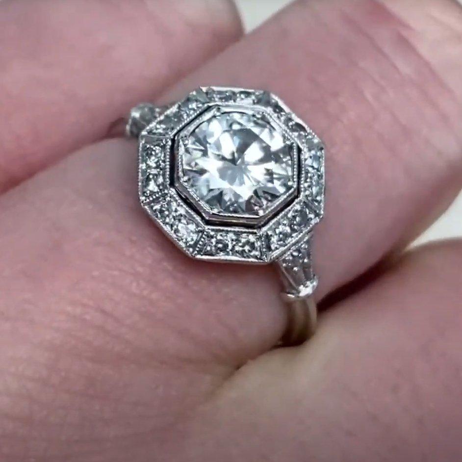 Old European Cut Diamond Engagement Cluster Ring (Approx. 1.00-Carat), Platinum For Sale 1