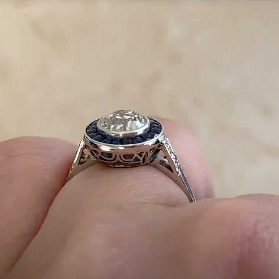 Anello di fidanzamento con diamanti taglio europeo antico (circa 1.00 carati), platino In condizioni ottime in vendita a New York, NY