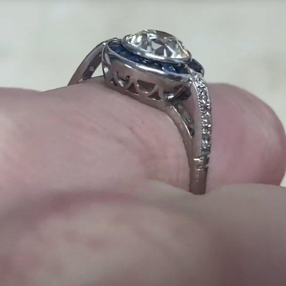 Anillo de compromiso de diamantes talla europea antigua (aprox. 1.10 quilates), platino en Excelente estado para la venta en New York, NY