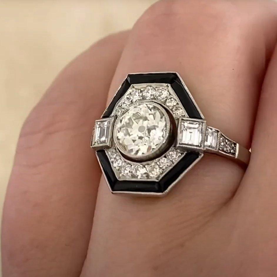 Verlobungsring mit Diamant-Halo im alteuropäischen Schliff ( ca. 1,00 Karat), Platin Damen im Angebot