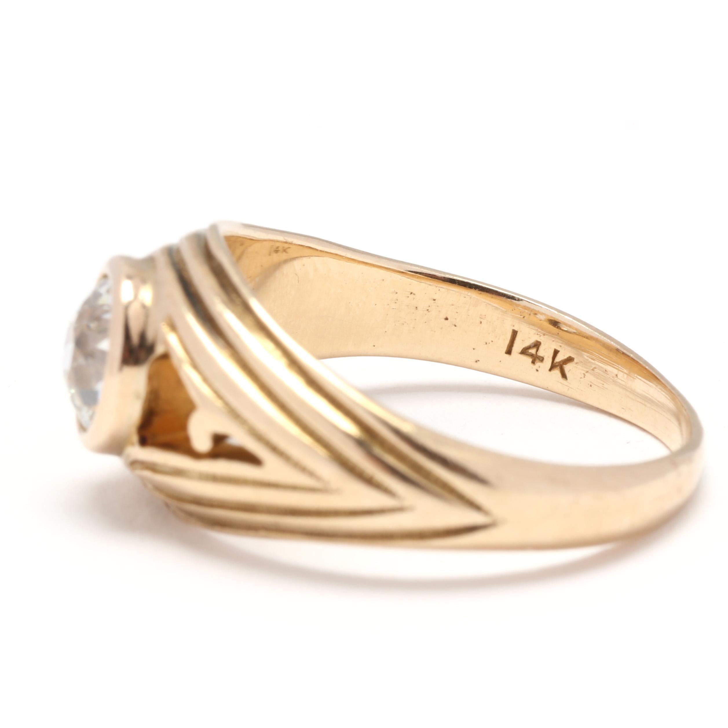 Bague de fiançailles en or jaune 14KT, diamant taille européenne, bague Unisexe en vente