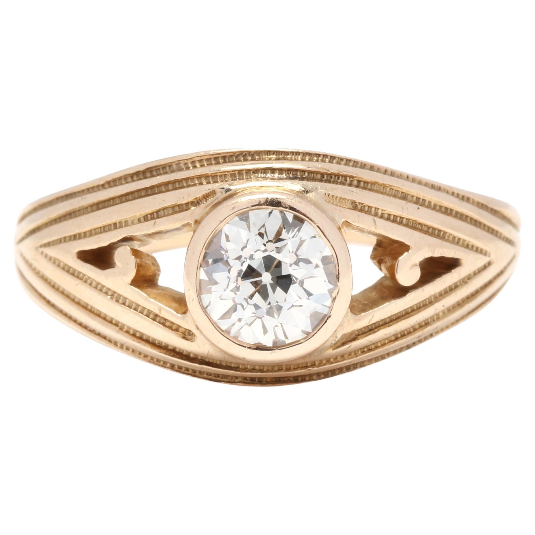 Old European Cut Diamond Engagement Ring, 14KT Yellow Gold, Ring