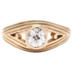 Old European Cut Diamond Engagement Ring, 14KT Yellow Gold, Ring