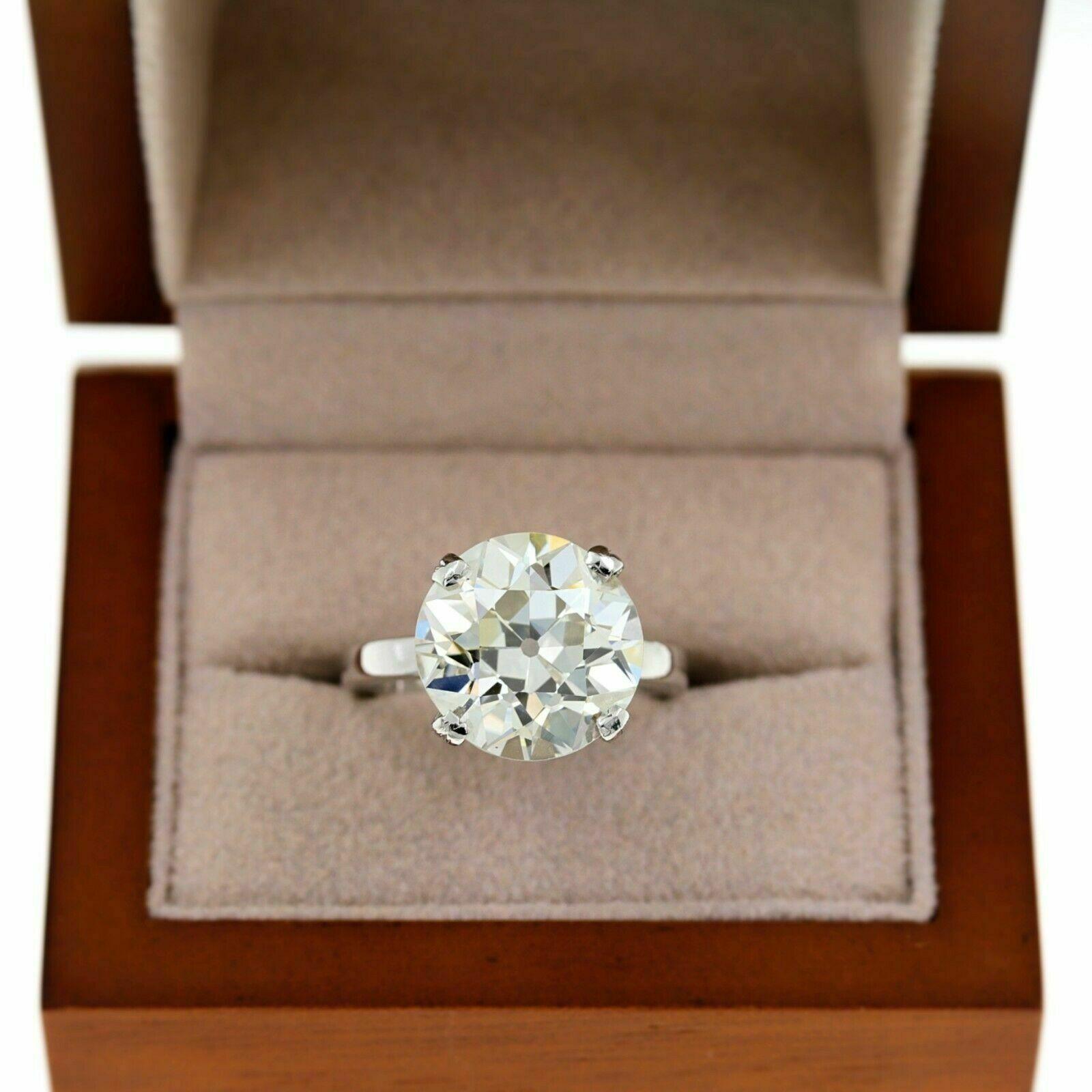Old European Cut Diamond Platinum Engagement Ring 9.04 Carats S-T VS2 For Sale 7