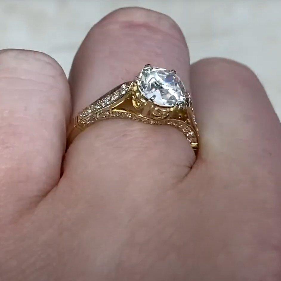 Anillo de compromiso de diamantes talla europea antigua (aprox. 1,40 quilates), oro amarillo de 18k Corte europeo antiguo en venta