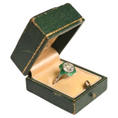 Verlobungsring mit Diamant im alteuropäischen Schliff ( ca. 2,00 Karat), Smaragd-Halo