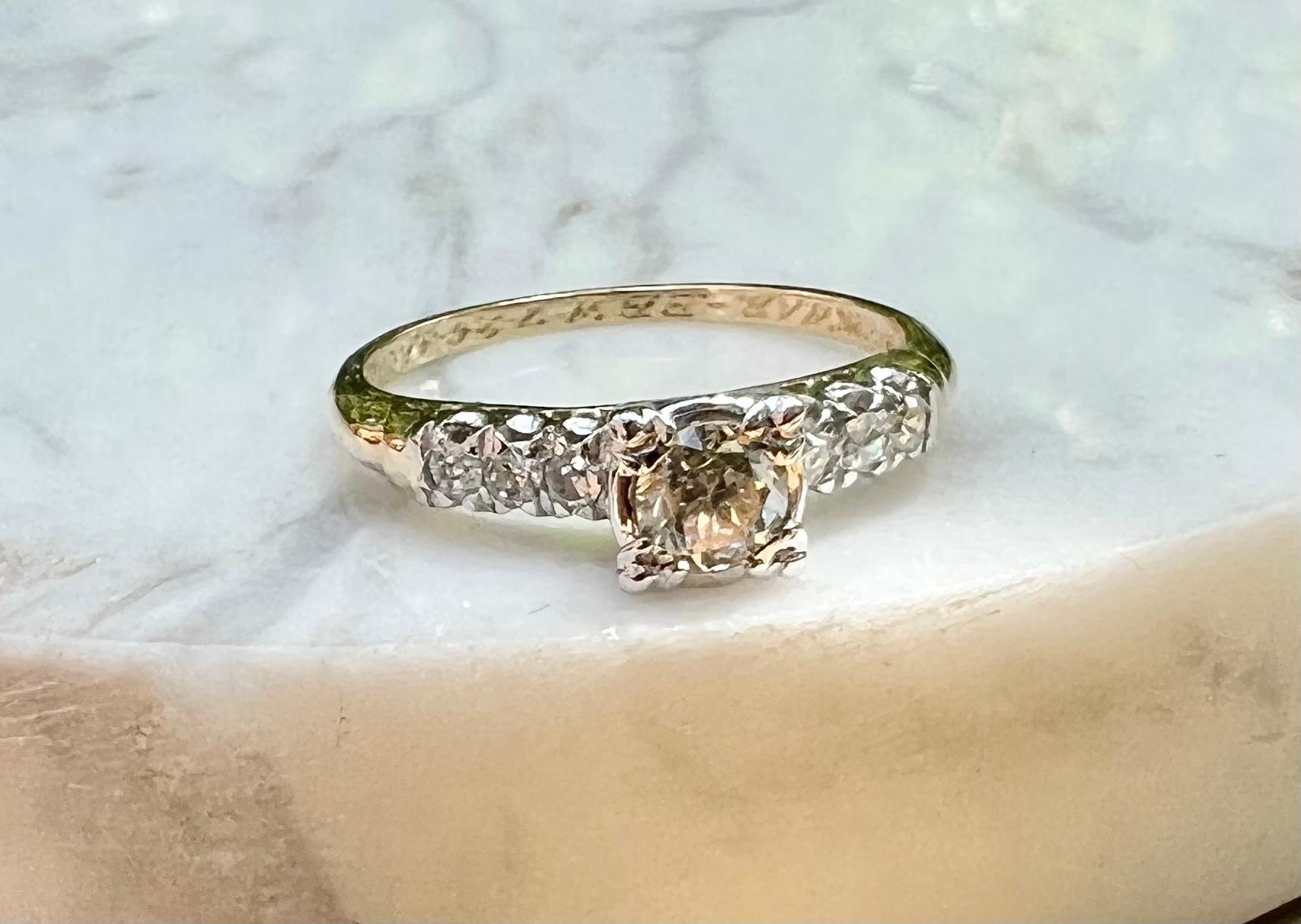 Old European Cut Diamond Engagement Ring Circa 1941 8