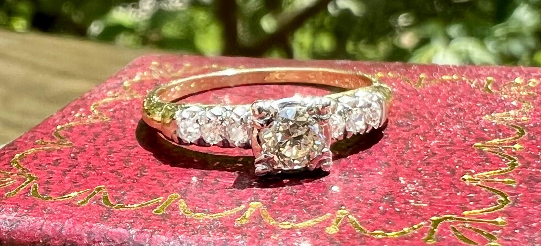 Old European Cut Diamond Engagement Ring Circa 1941 In Good Condition In Towson, MD