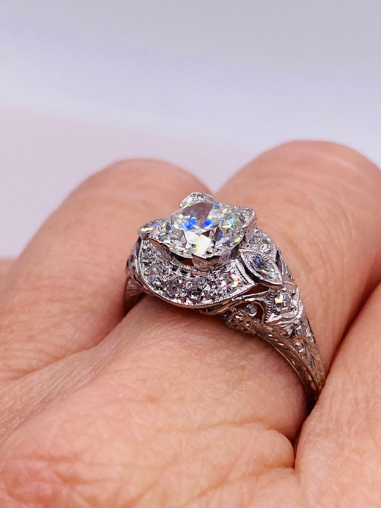 Women's or Men's Old European Cut Diamond Engagement Ring For Sale