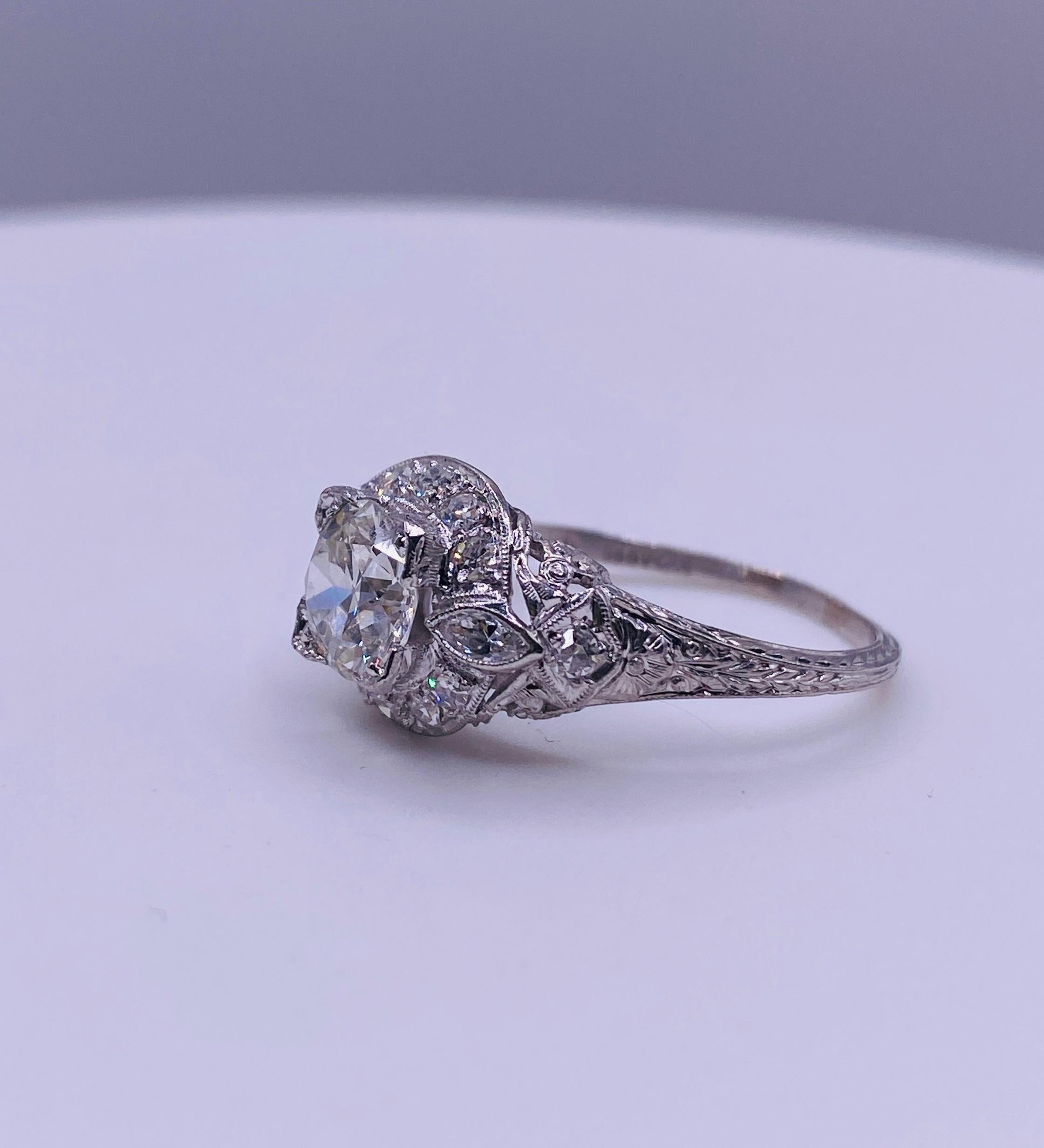 Art Deco Old European Cut Diamond Engagement Ring For Sale