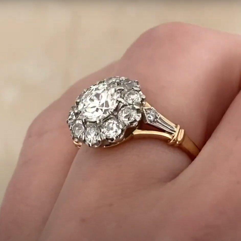 Bague de fiançailles en platine avec diamant taille européenne ancienne (environ 0.90 carats, certifié GIA) Pour femmes en vente