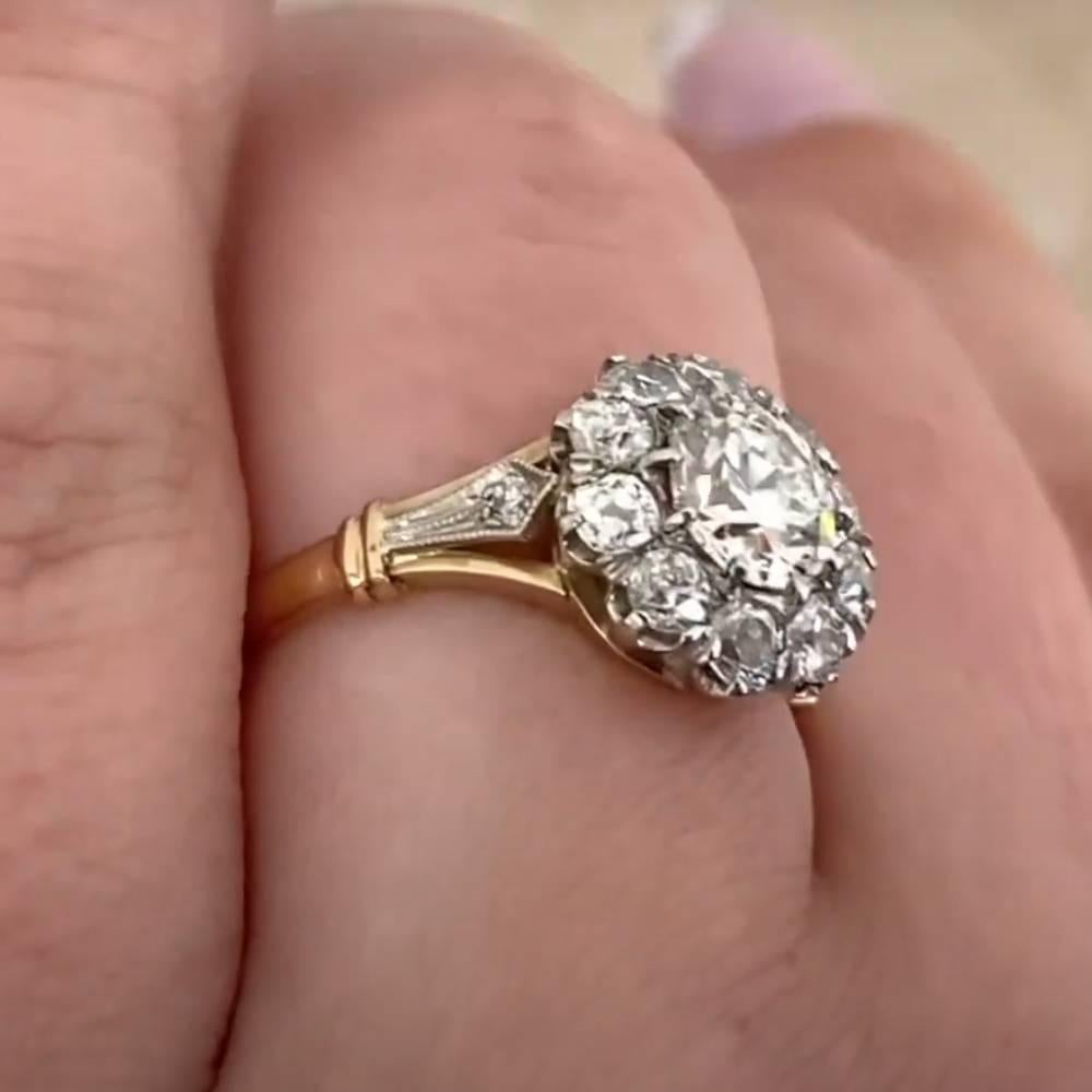 Taille vieille Europe Bague de fiançailles en platine avec diamant taille européenne ancienne (environ 0.90 carats, certifié GIA) en vente