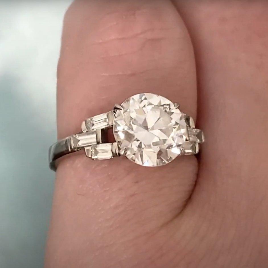 Taille vieille Europe Bague de fiançailles en platine avec diamant taille européenne ancienne (environ 2 carats, certifié GIA) en vente