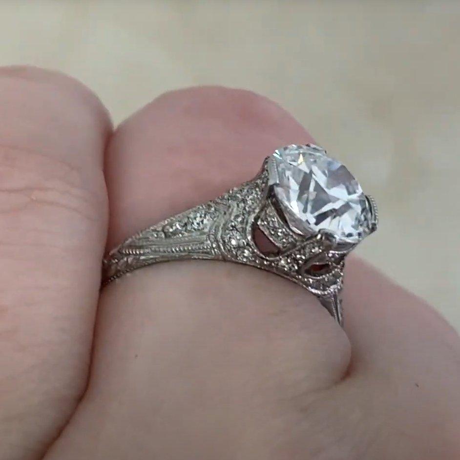Anillo de compromiso de diamantes talla europea antigua (GIA aprox. 2,00 quilates), platino Corte europeo antiguo en venta
