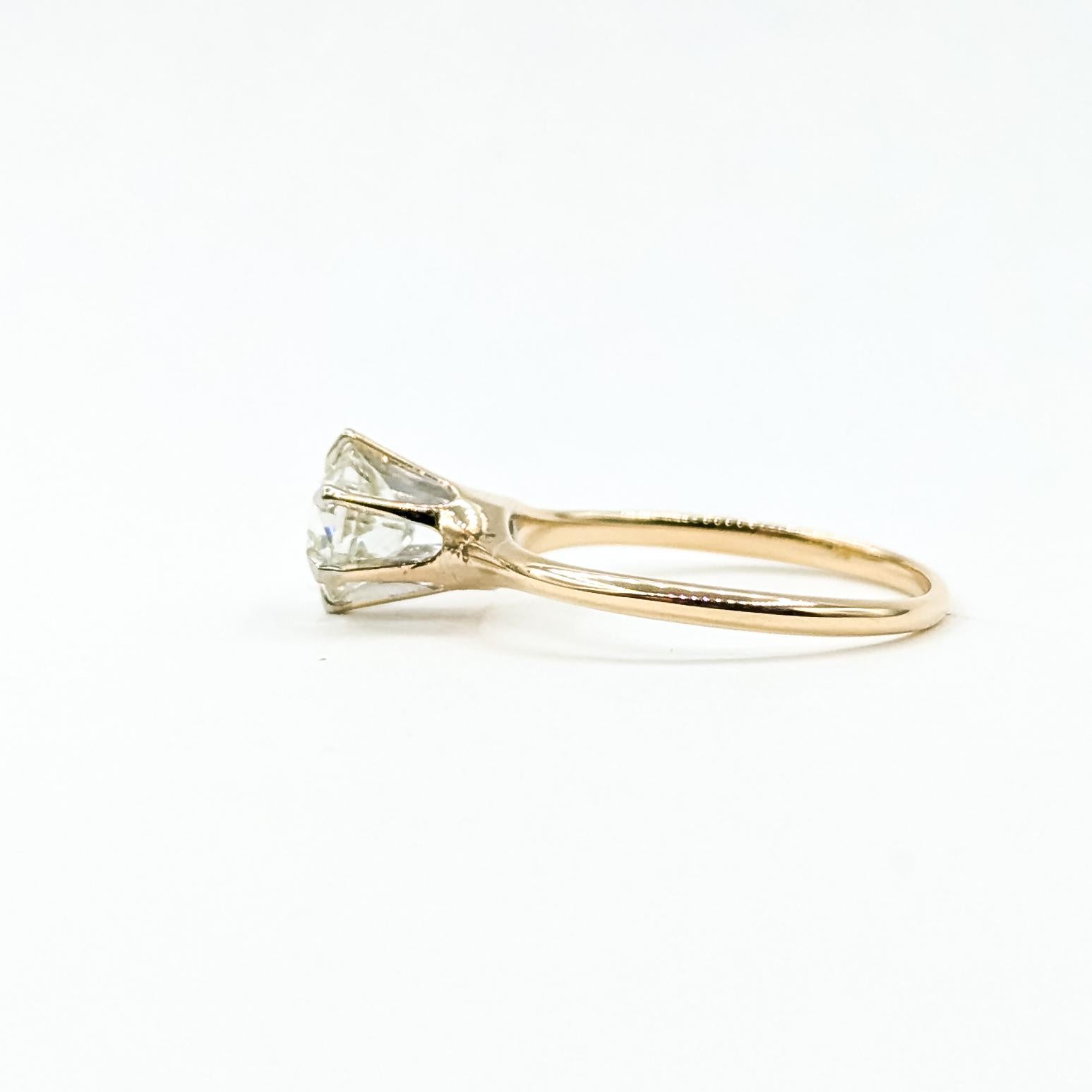 Old European Cut Diamond Engagement Ring in 14k Yellow Gold For Sale at ...