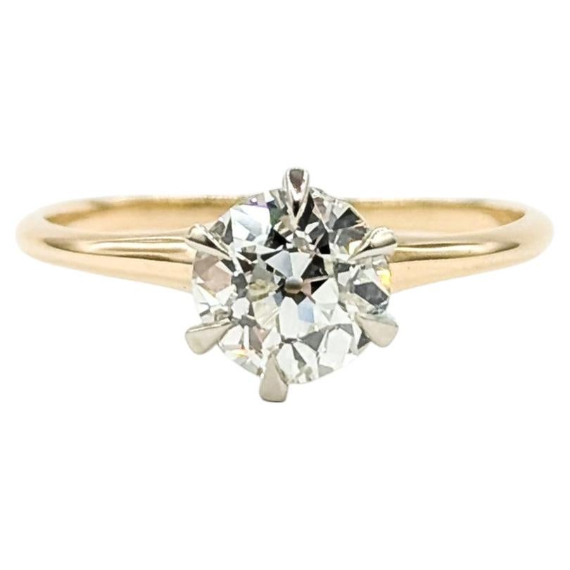 Bague de fiançailles en or jaune 14k avec un diamant de taille européenne ancienne