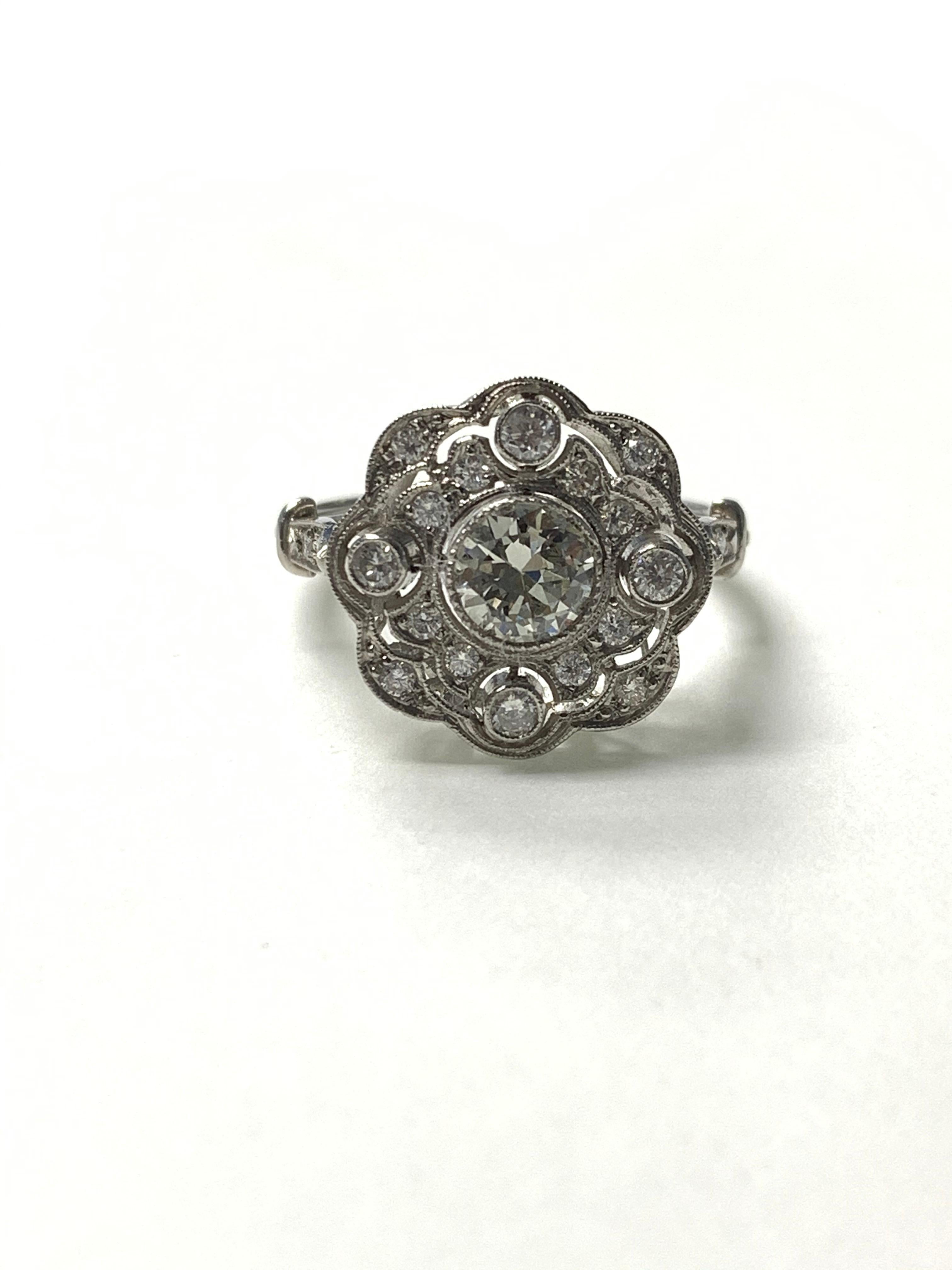 Old European Cut Diamond Engagement Ring in Platinum For Sale 7