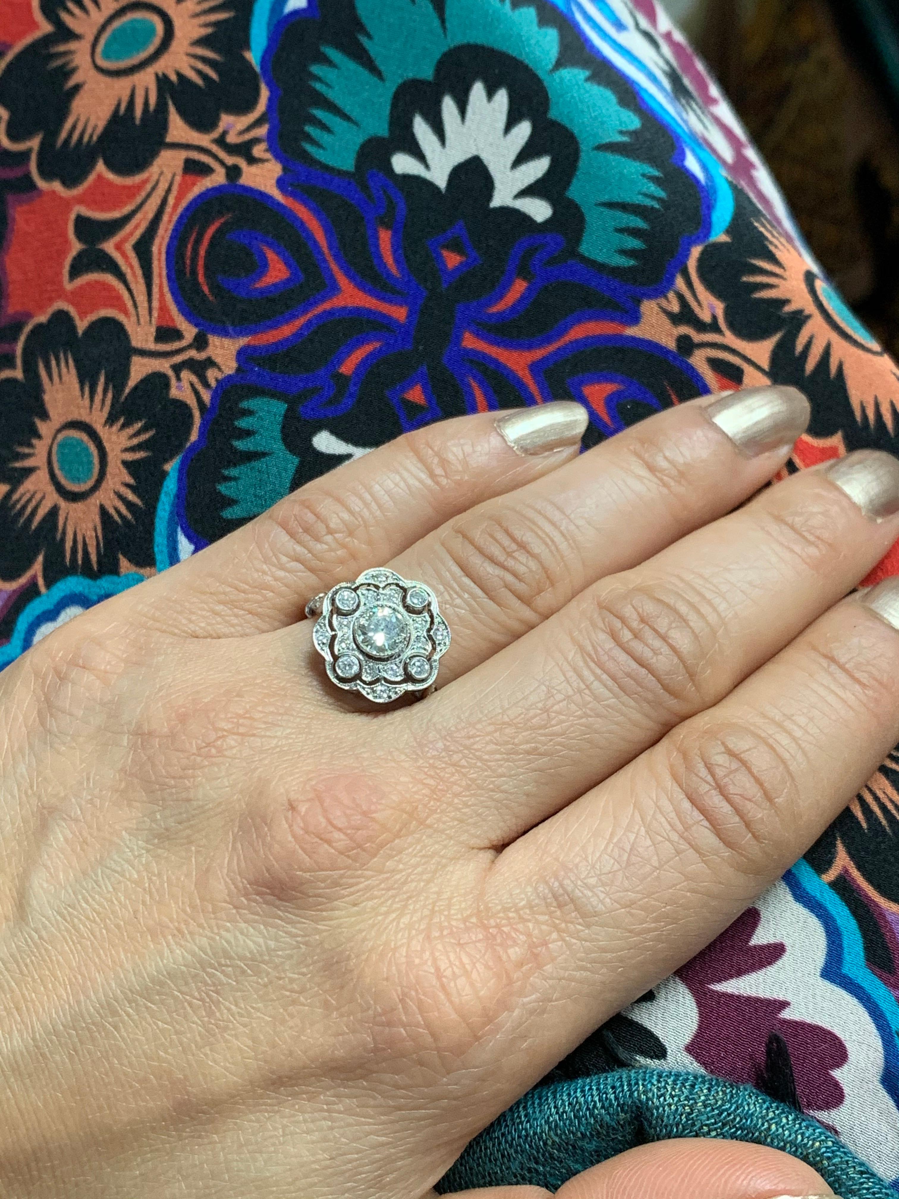 Old European Cut Diamond Engagement Ring in Platinum For Sale 8