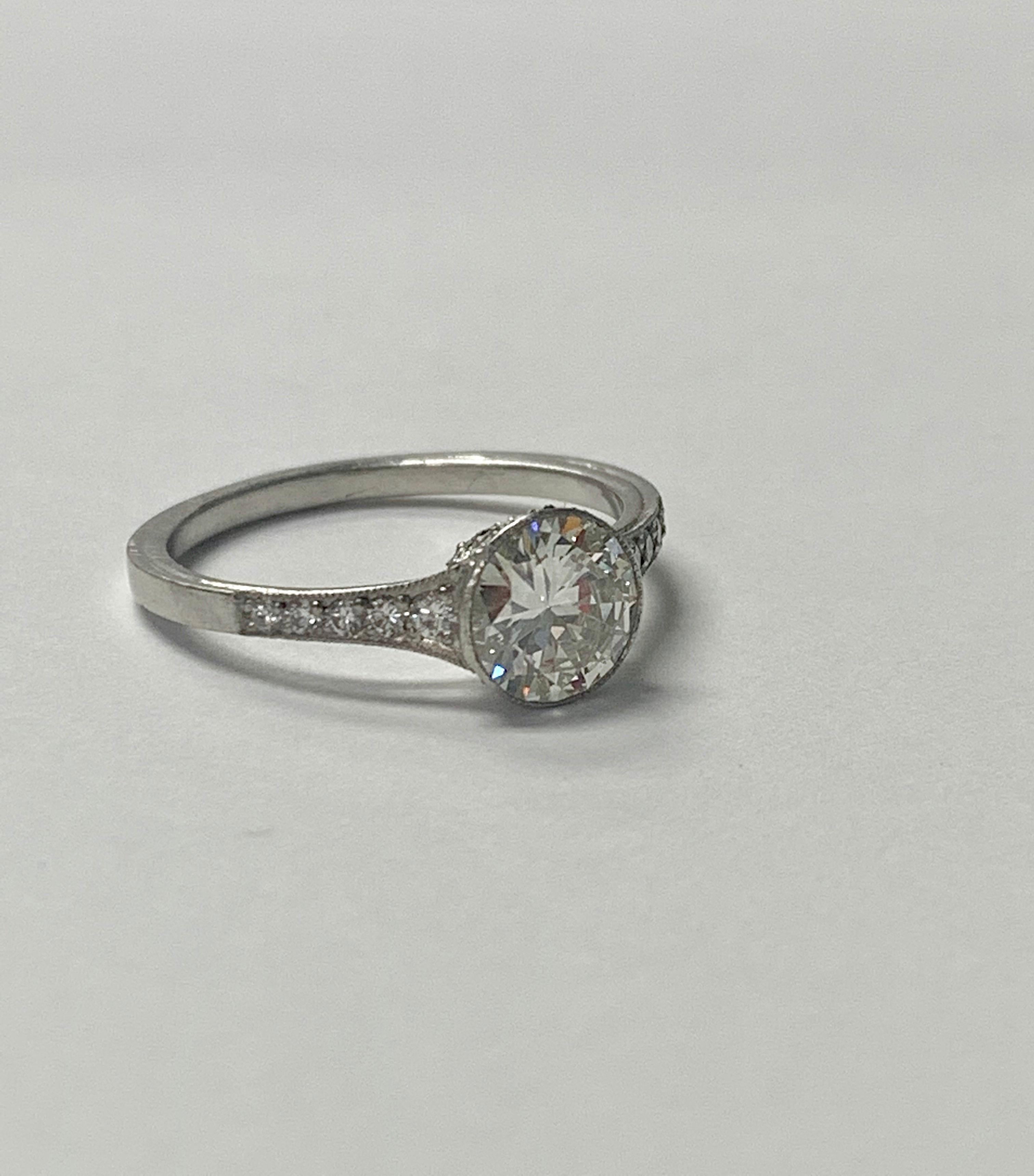 Contemporary Old European Cut Diamond Engagement Ring in Platinum For Sale