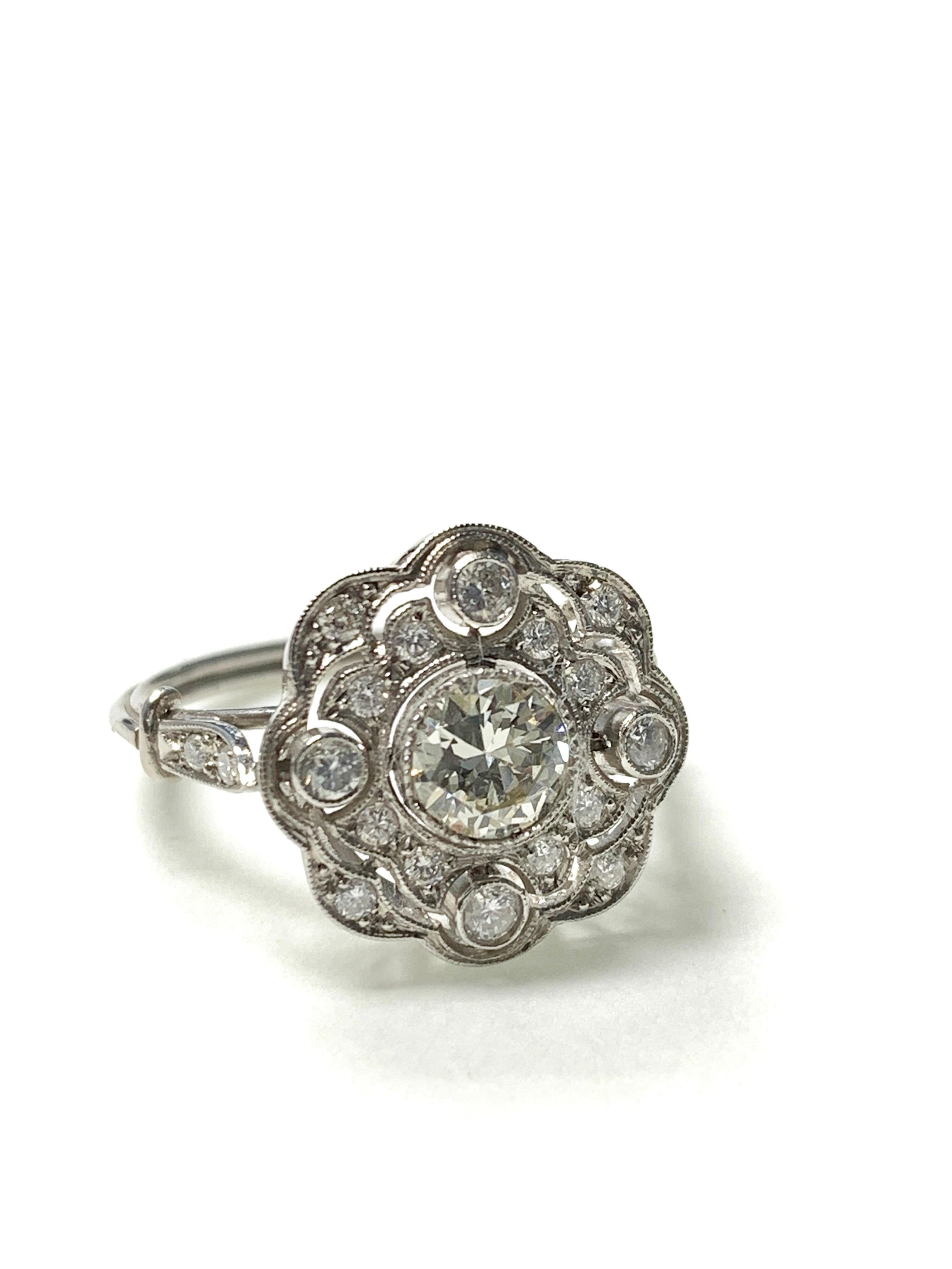 Old European Cut Diamond Engagement Ring in Platinum For Sale 2