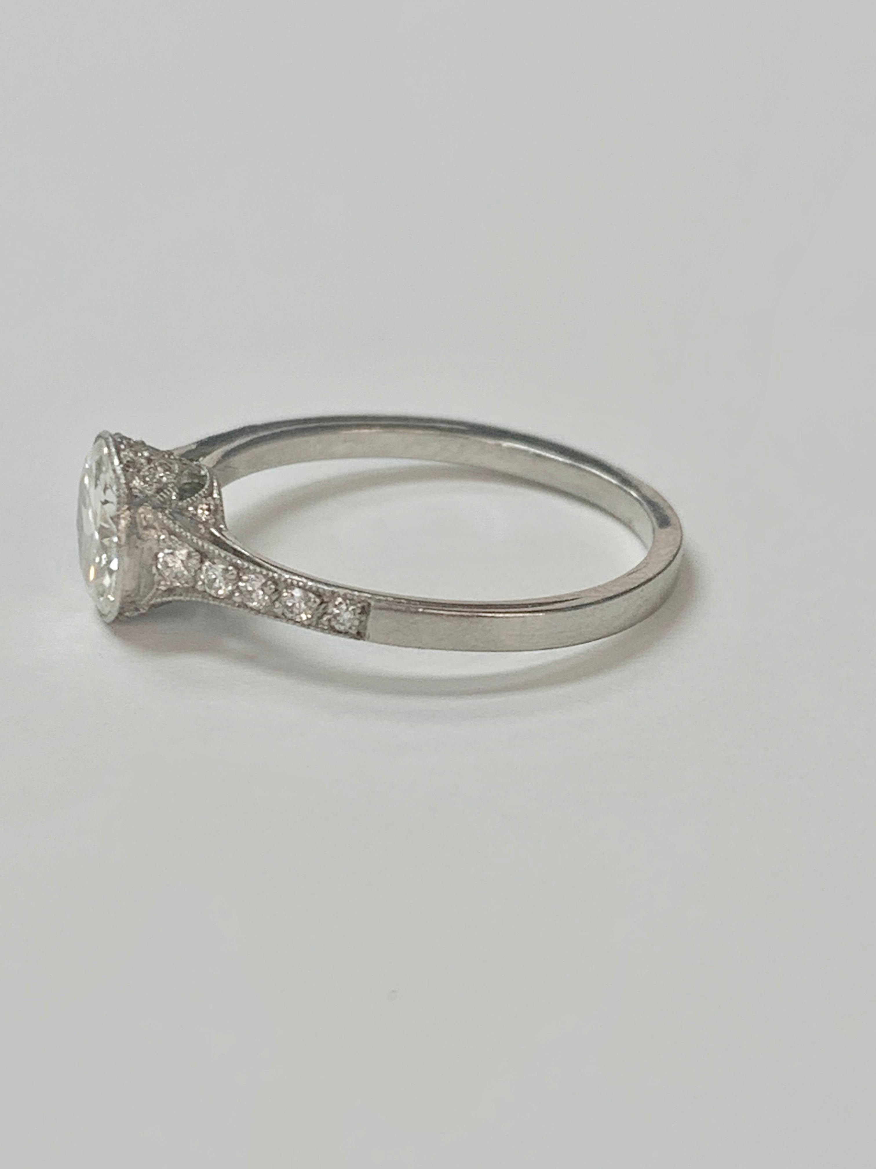 Women's or Men's Old European Cut Diamond Engagement Ring in Platinum For Sale