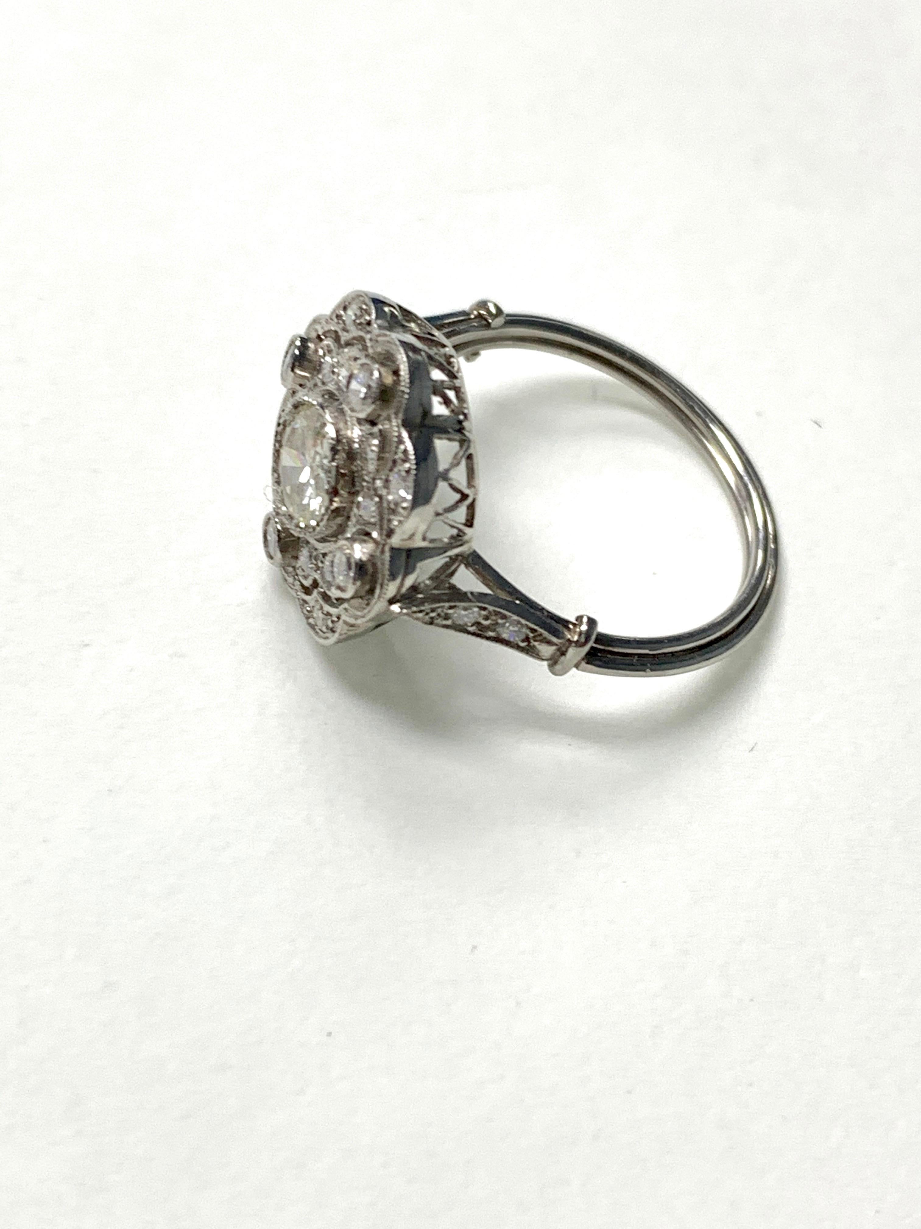 Old European Cut Diamond Engagement Ring in Platinum For Sale 3