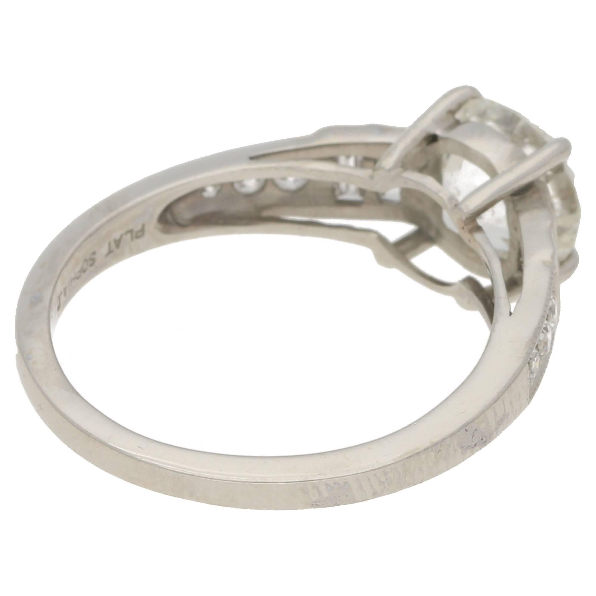 Edwardian Old European Cut Diamond Engagement Ring Set in Platinum