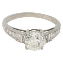 Old European Cut Diamond Engagement Ring Set in Platinum