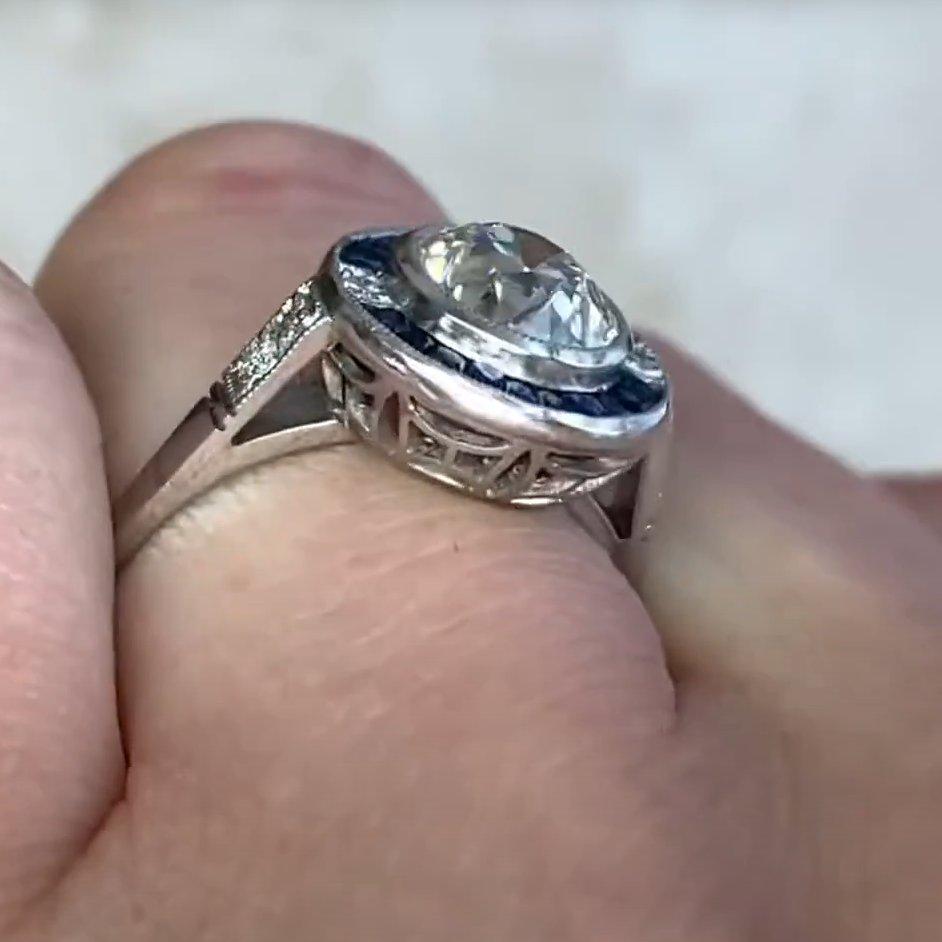 Taille vieille Europe Bague de fiançailles saphir halo de taille européenne ancienne (environ 1,40 carat) en vente