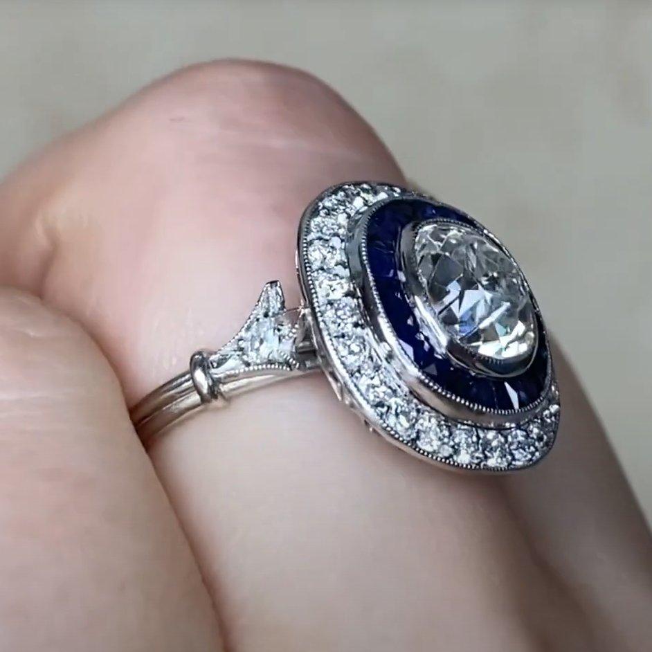 Anillo Halo de Zafiro de Compromiso con Diamantes de Corte Europeo Antiguo (aprox. 3.00 quilates) Corte europeo antiguo en venta