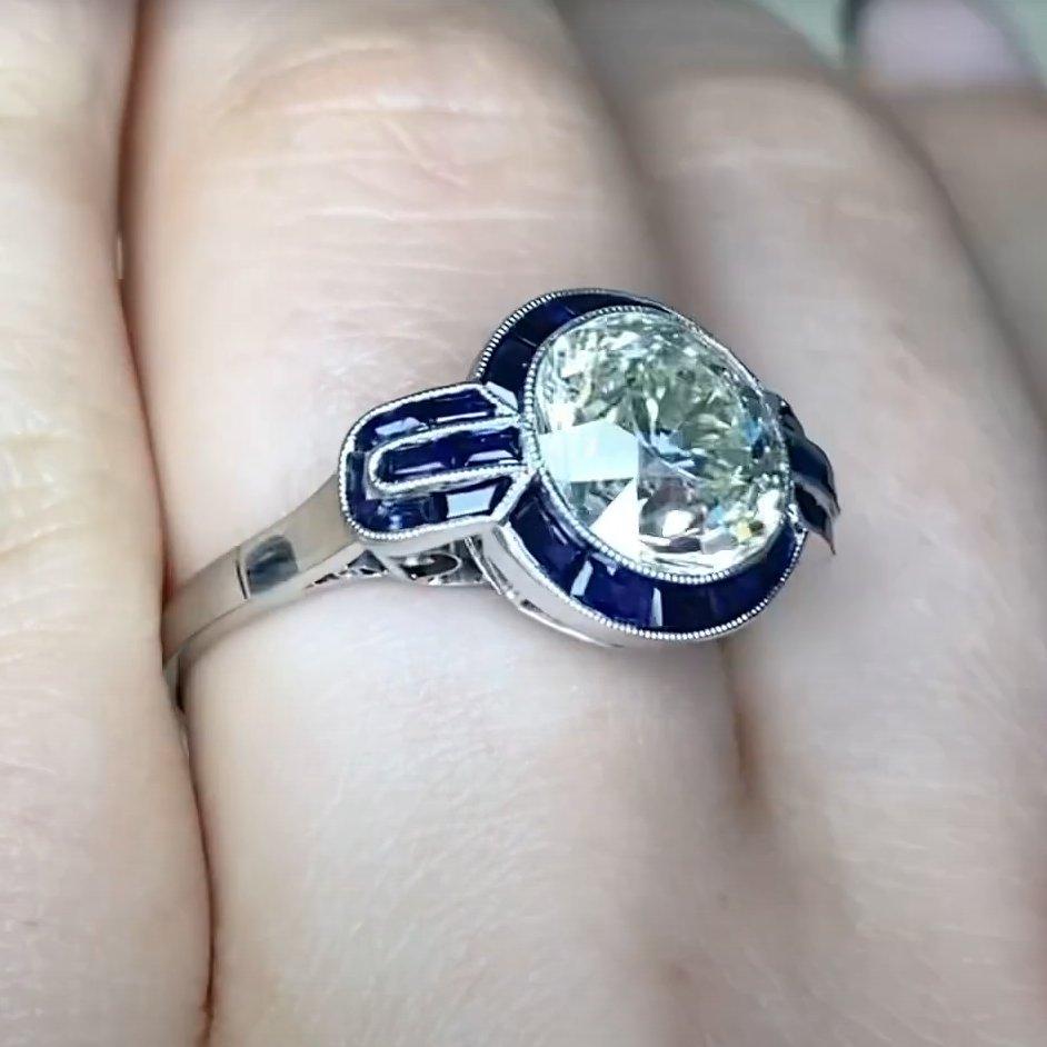 Verlobungsring mit Diamant im alteuropäischen Schliff und Saphir-Halo (ca. 3.00 Karat) (Alteuropäischer Schliff) im Angebot