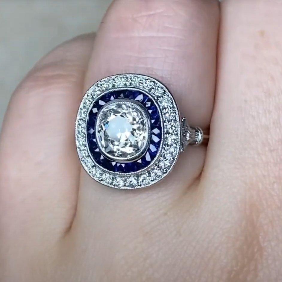 De las mujeres Anillo Halo de Zafiro de Compromiso con Diamantes de Corte Europeo Antiguo (aprox. 3.00 quilates) en venta