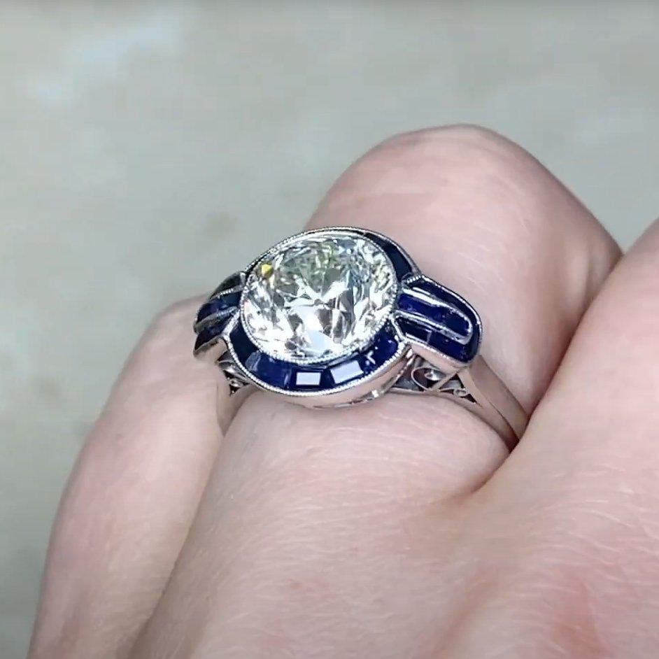 Verlobungsring mit Diamant im alteuropäischen Schliff und Saphir-Halo (ca. 3.00 Karat) Damen im Angebot