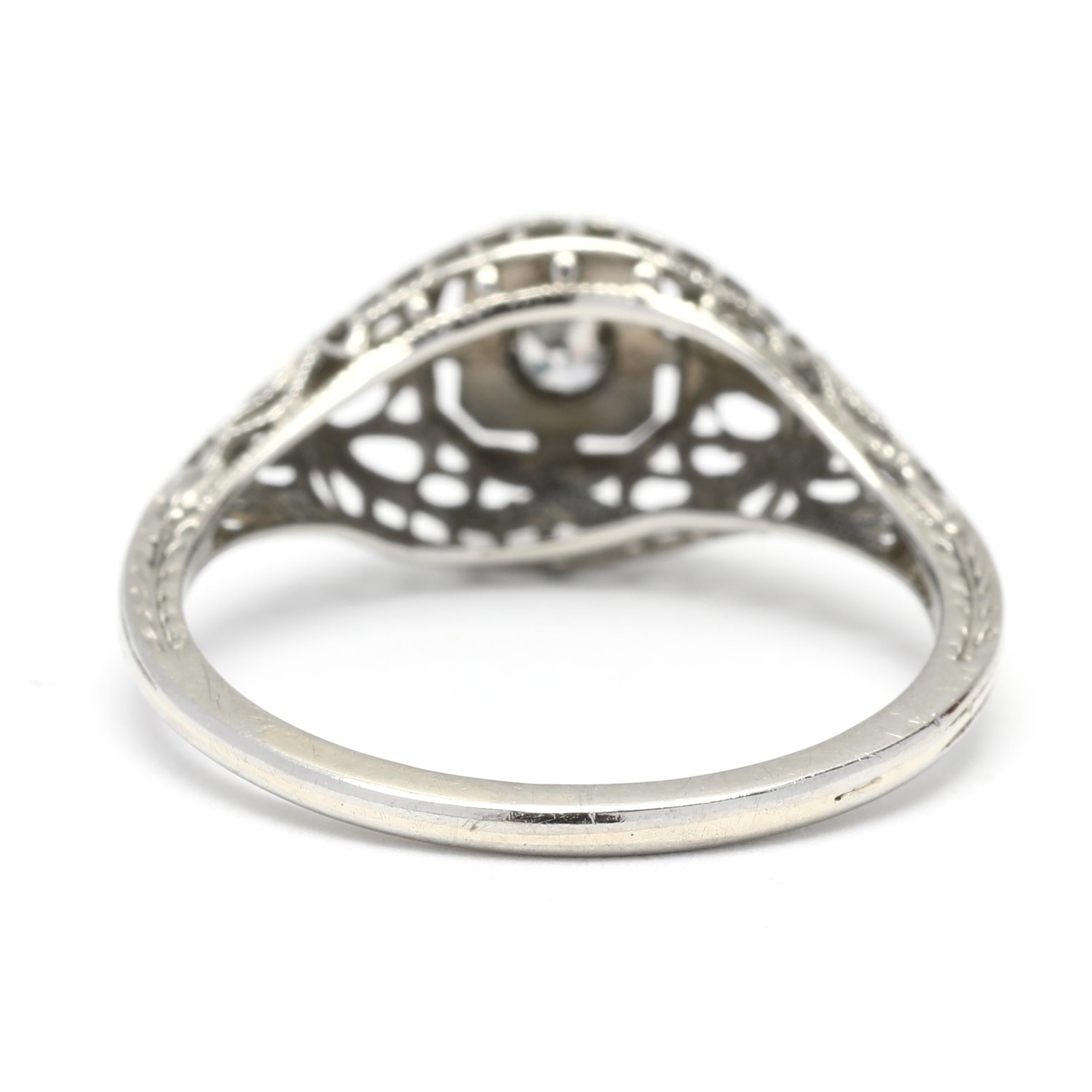 Art Deco Old European Cut Diamond Filigree Engagement Ring, 18K White Gold, Ring RS 5.5