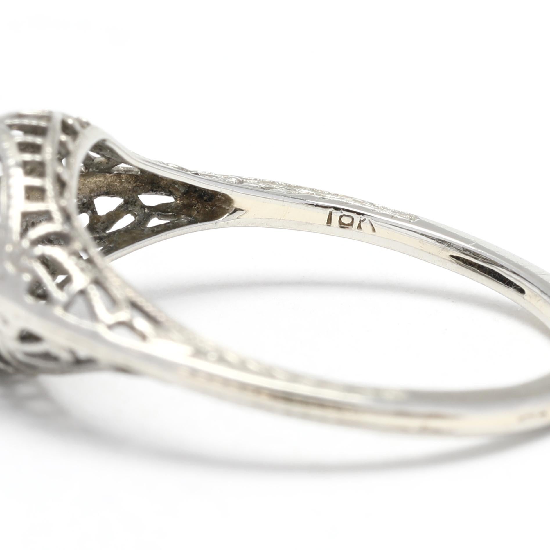 Women's or Men's Old European Cut Diamond Filigree Engagement Ring, 18K White Gold, Ring RS 5.5