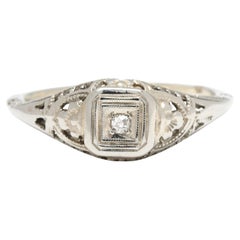 Anillo de compromiso de filigrana de diamantes talla europea antigua, oro blanco de 18k, tamaño del anillo 5,5