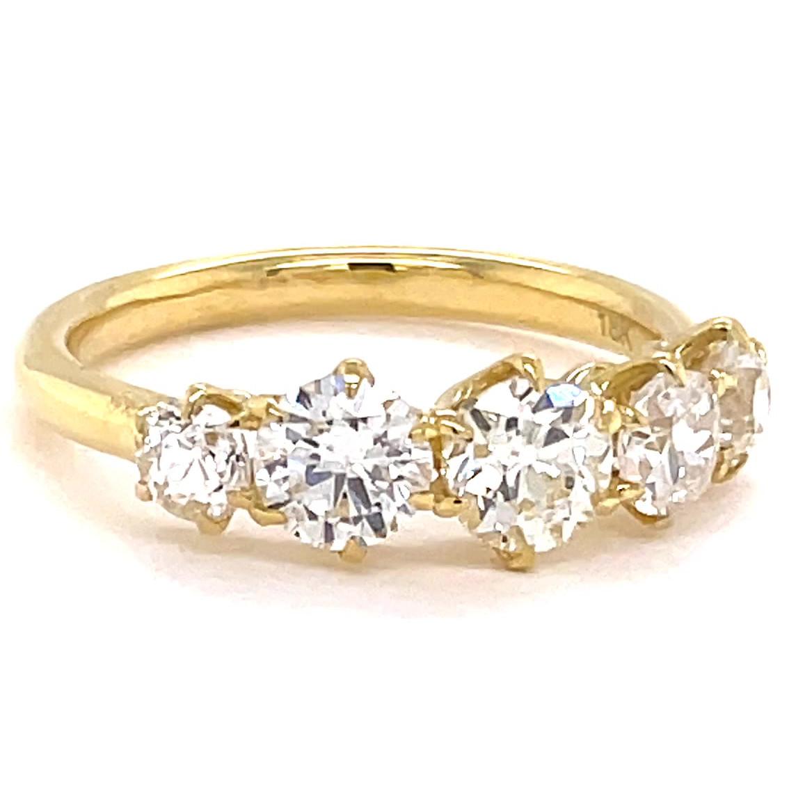 Old European Cut Diamond Five Stone 18 Karat Gold Ring In New Condition In Beverly Hills, CA