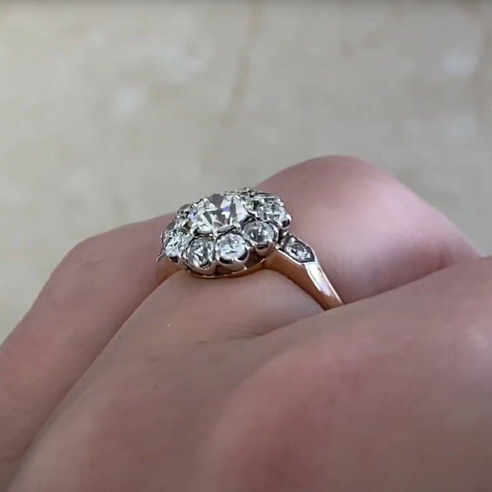 Old European Cut Diamond Floral Cluster Ring (Approx. 0.70-Carats), Yellow Gold In Excellent Condition For Sale In New York, NY