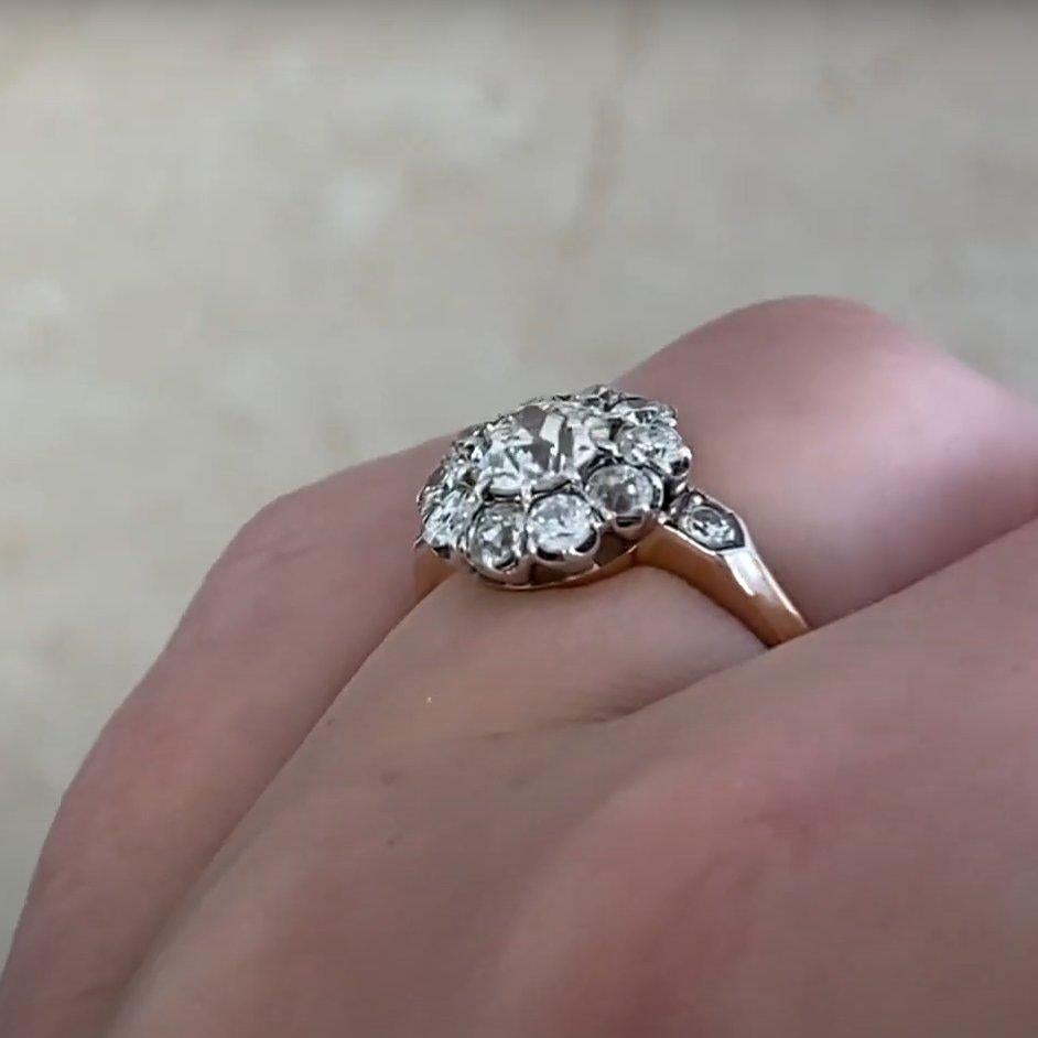 Bague grappe florale en or jaune avec diamant taille européenne ancienne (environ 0,70 carat) Pour femmes en vente