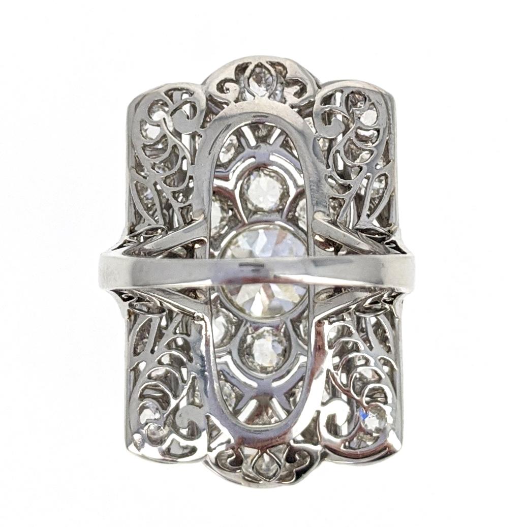 Old European Cut Diamond Floral Platinum Ring 2